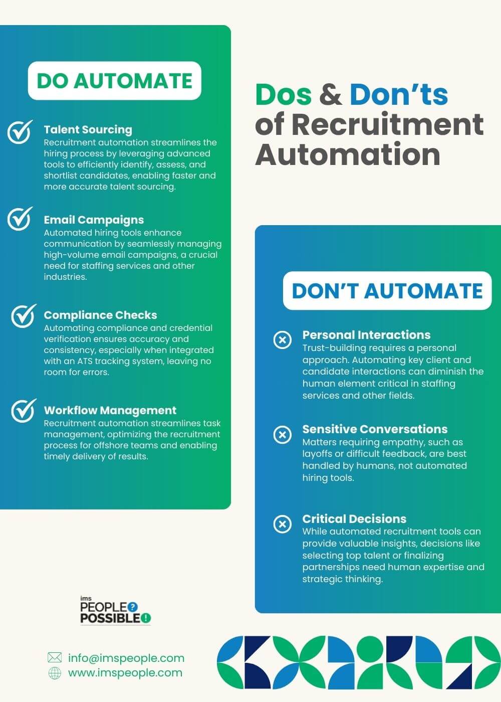 Dos and Don'ts of Recruitment Automation: Streamlining workflows while preserving human interactions in IT Staffing and Offshore Recruitment.