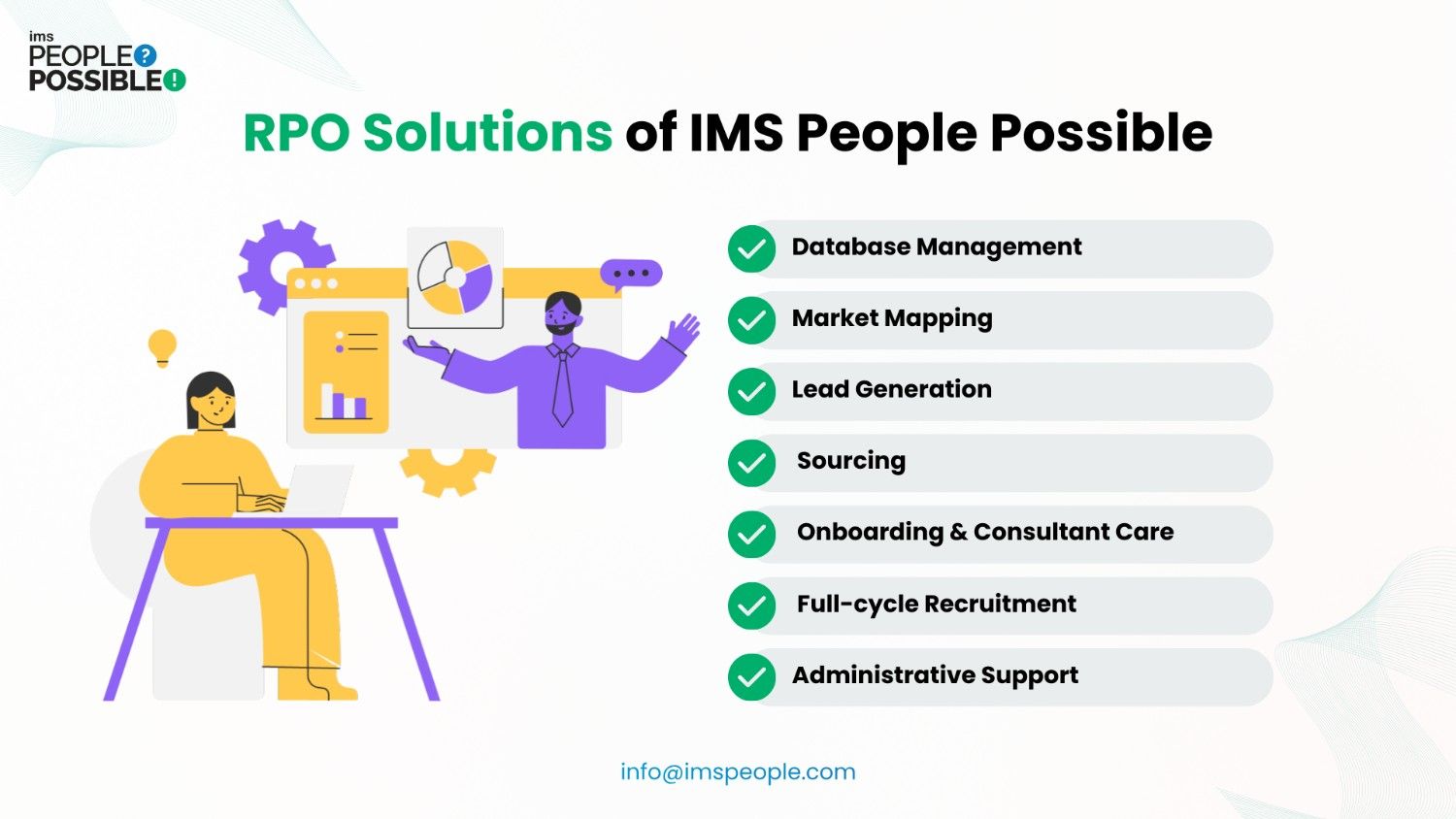IMS People RPO services: sourcing, onboarding, lead gen, credentialing, admin support, and full-cycle recruitment.