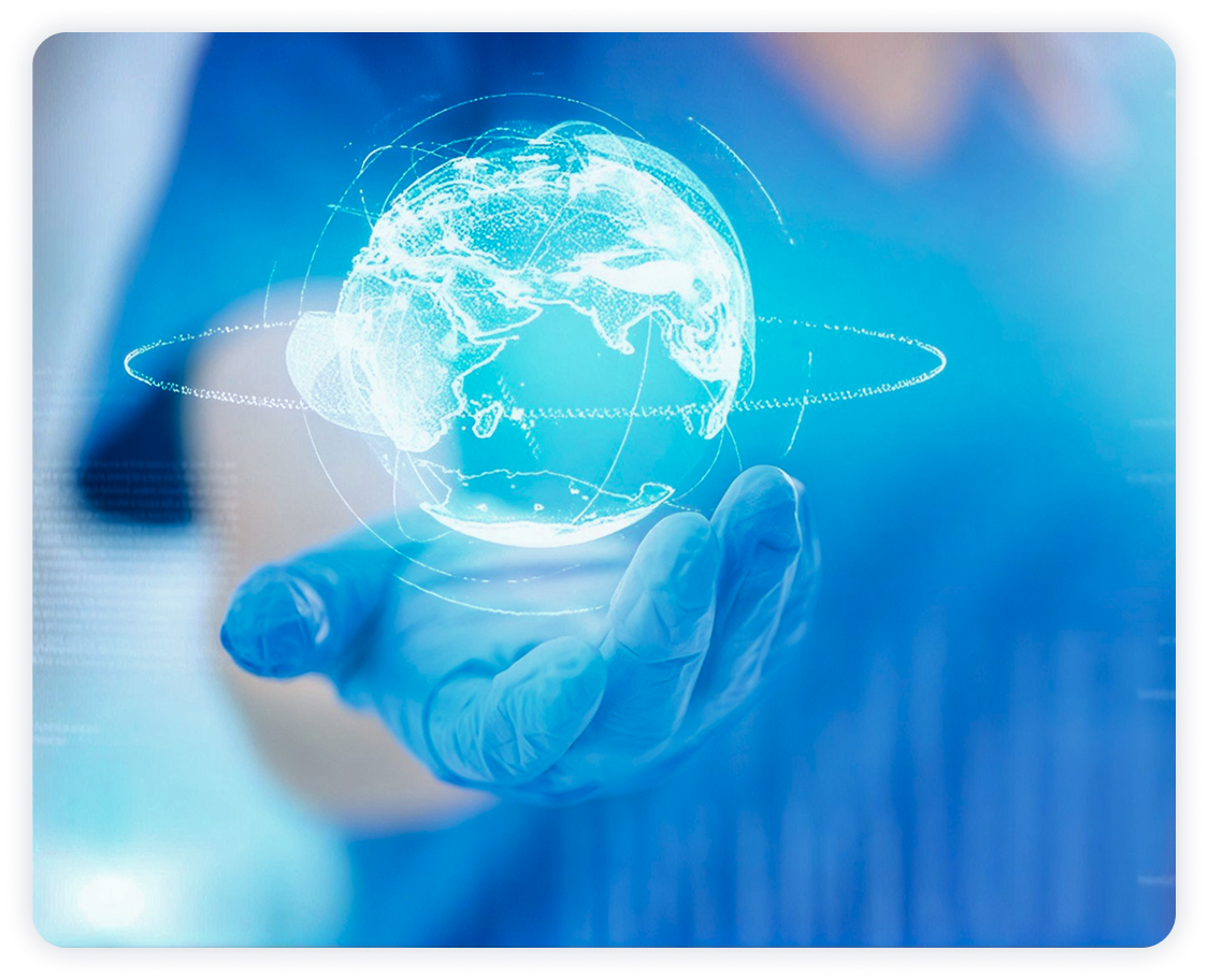 Healthcare professional holding a digital globe